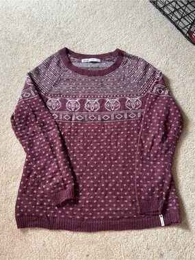 Woolrich Maroon and Cream Patterned Fair Isle Sweater